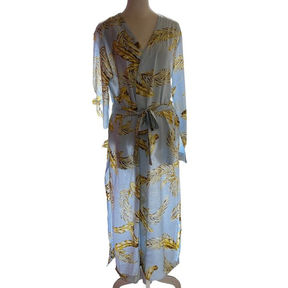 Buffalo Trading Co. Featherweight Light Blue & Yellow Palm Leaf Print Ro… - Picture 1 of 10